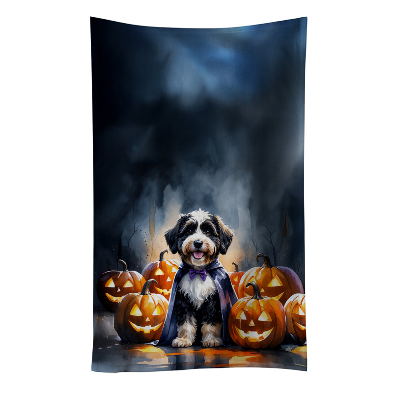 Bernedoodle Puppy Halloween Kitchen Towel, Bernedoodle