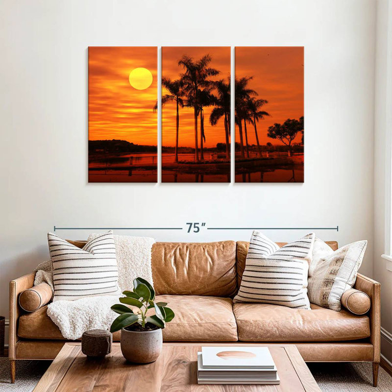 Scène de plage Gillard Orange, H 36 po x l 57 po