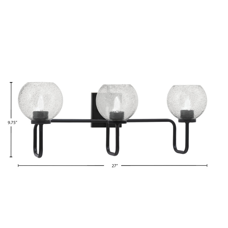 Barre d'éclairage de salle de bain 3 lumières Amarmula, finition noir mat, verre fumé de 5,75 po, Noir, Transparent/noir