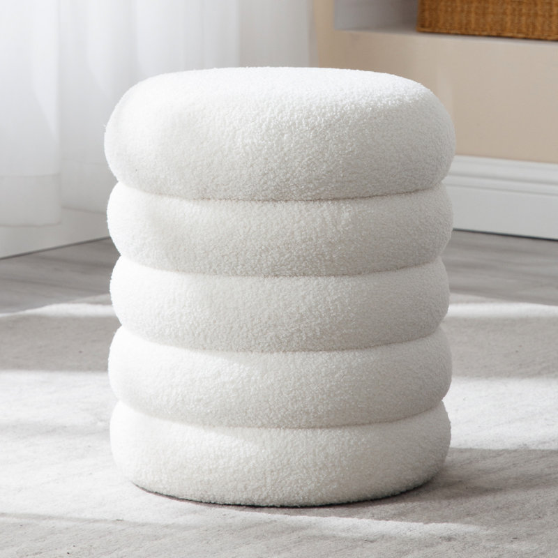 Repose-pieds de rangement rembourré avec côté rond pour le salon, le vestibule et la chambre à coucher, Blanc