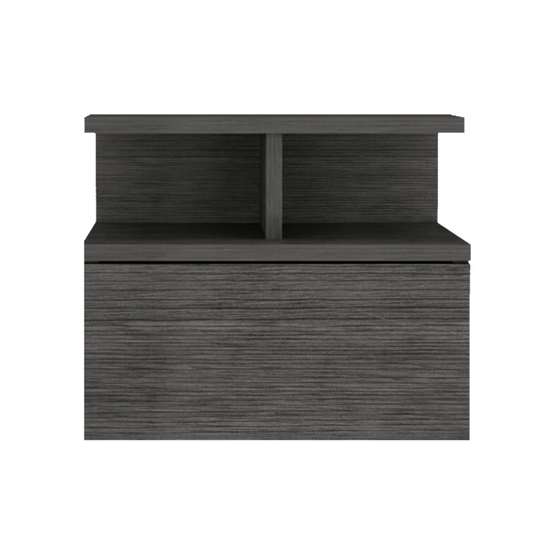 14" Wood One Drawer Floating Nightstand, Smokey Oak