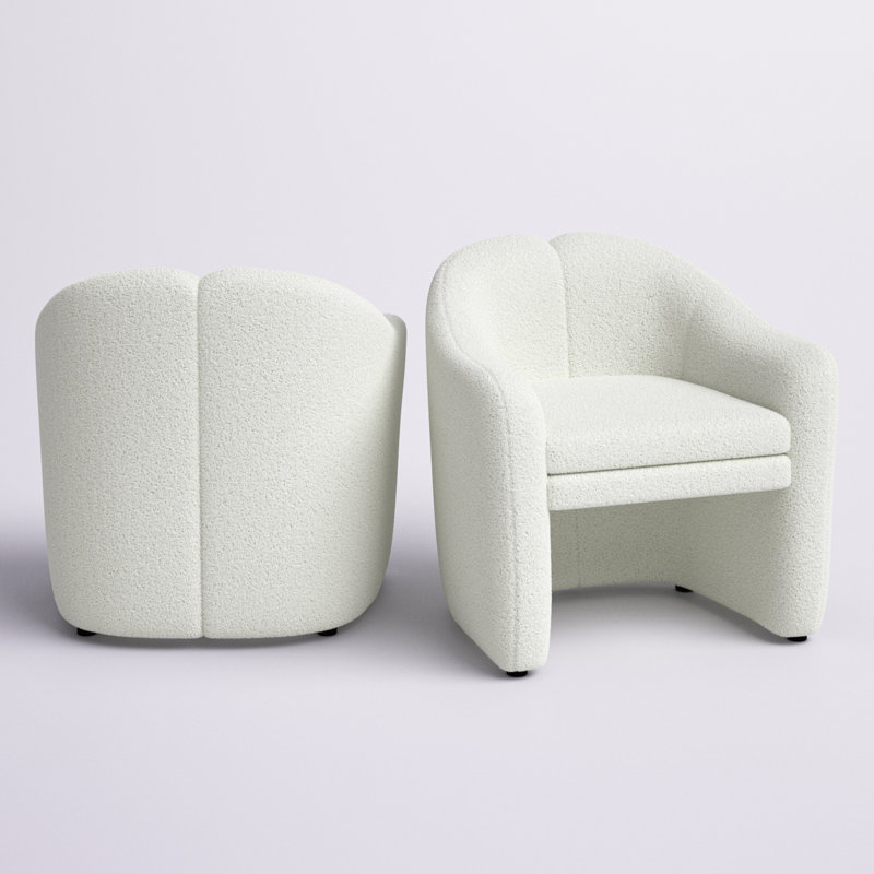 Fauteuil demi-tonneau en polyester 28 po Acke (ensemble de 2), Mélange de polyester ivoire