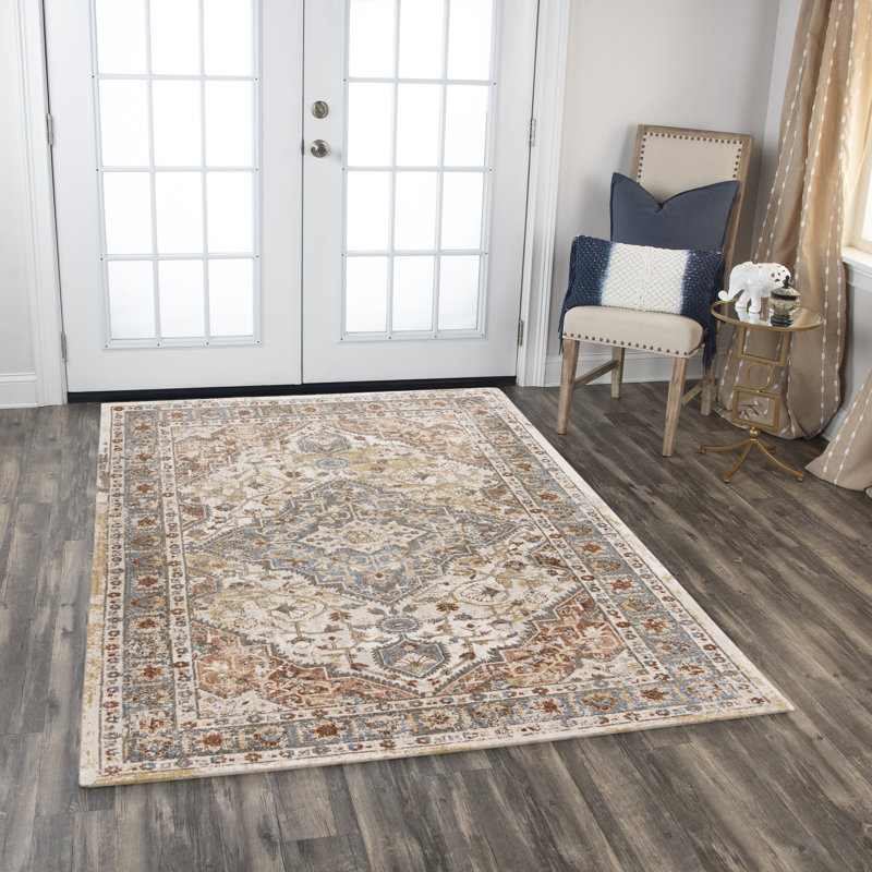 Tissu oriental recyclé tissé à la machine Mcarther P.E.T. Tapis ivoire, Tapis de couloir 2 pi 6 po x 8 pi