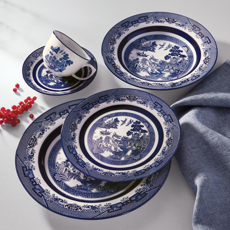 Service de table 20 pièces, service pour 4 Oxford Flamingo Blue Willow