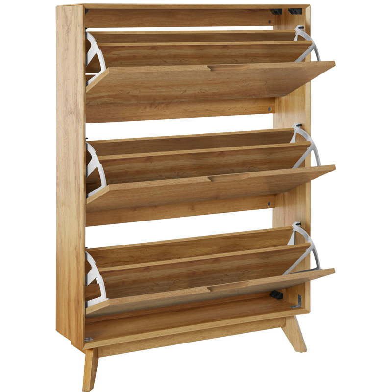 Mckee 24 Pair Flip Down Shoe Storage, Oak