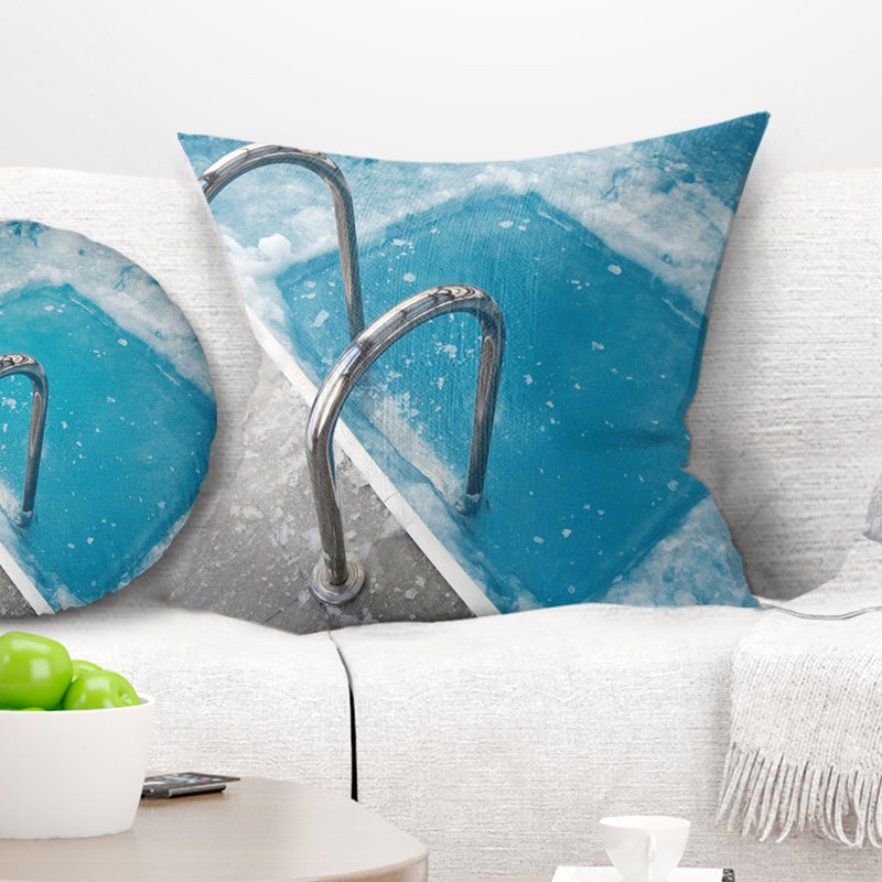 Coussin imprimé «Ice Piscine Blue» - paysage, 16 po x 1 po, Coussin décoratif