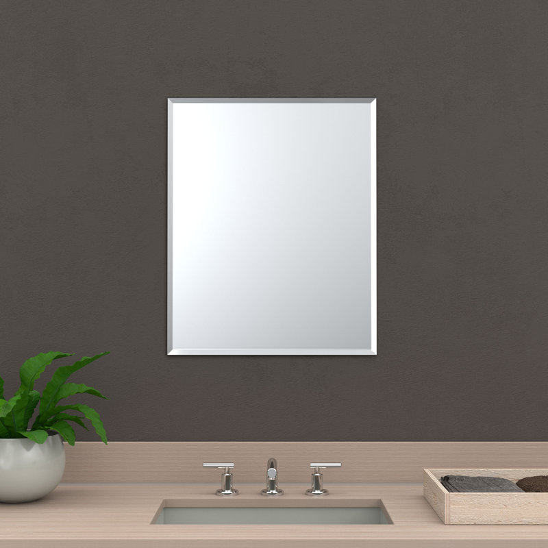 Flush Mount Frameless Beveled Wall Rectangle Mirror | Mount Landscape or Portrait, 24" H x 19.5" W