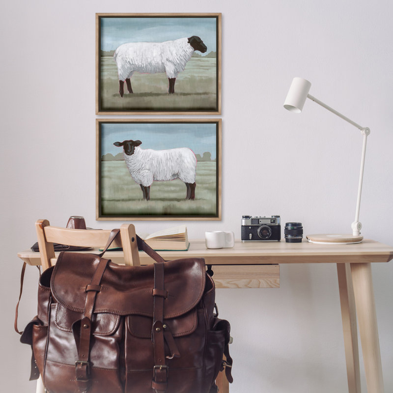 «Sheep Duo in Pasture» par Grace Popp - ensemble de 2 reproductions sur toile, Cadre flottant orme Montalcino
