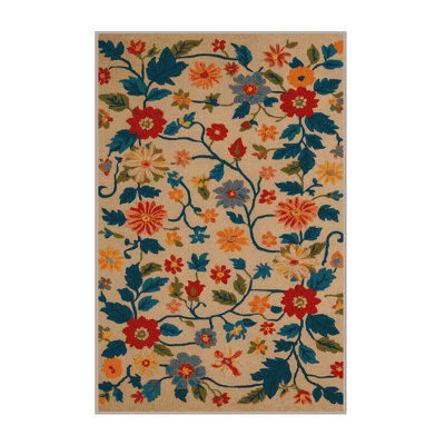 Washable Flower Garland Farm Area Rug