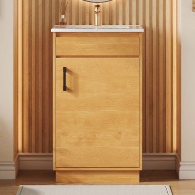20-inch Bathroom Vanity with Ceramic Sink, Freestanding Single Vanity Set with Soft Closing Door, Adjustable Shelf, Farmhouse Style