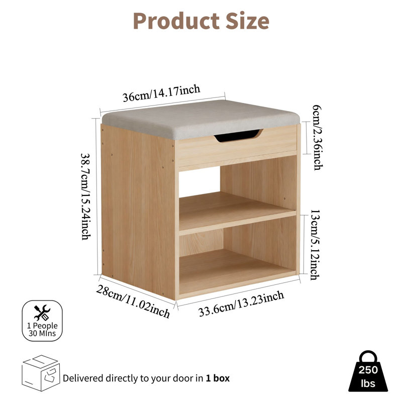 Banc de rangement pour chaussures 13,2 "avec coussin, étagère à chaussures réglable à 2 niveaux pour vestibule, Jaune
