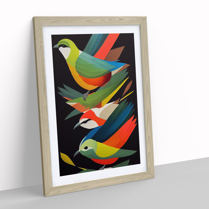 Bird Layers Abstract - Single Picture Frame Print, 64cm H x 46cm W x 2cm D, Oak
