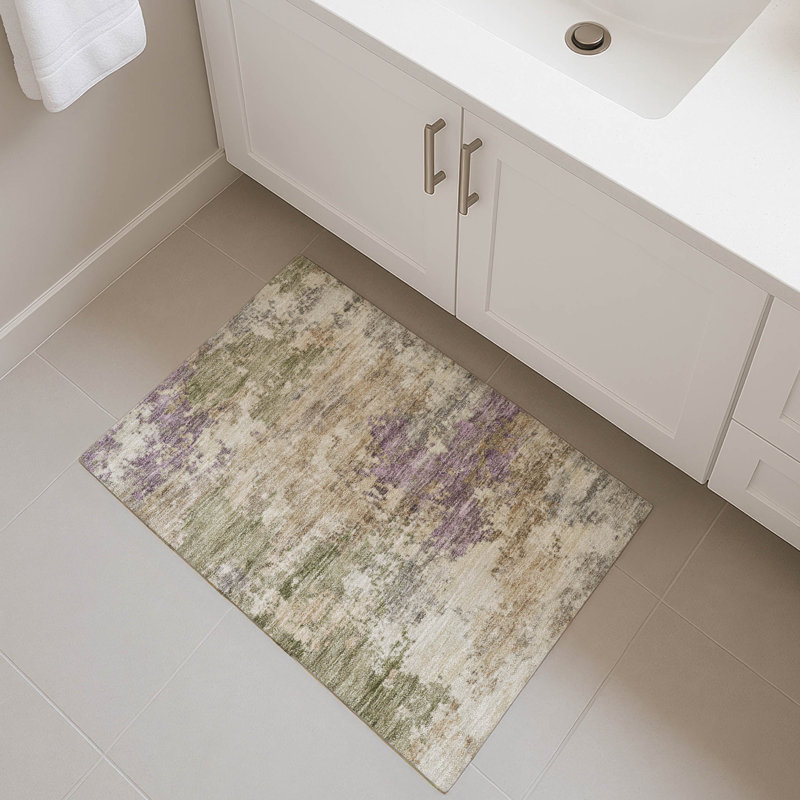 Premium Machine Washable Mayfield AMF2068 Abstract Rug, 1'8" x 2'6", Beige