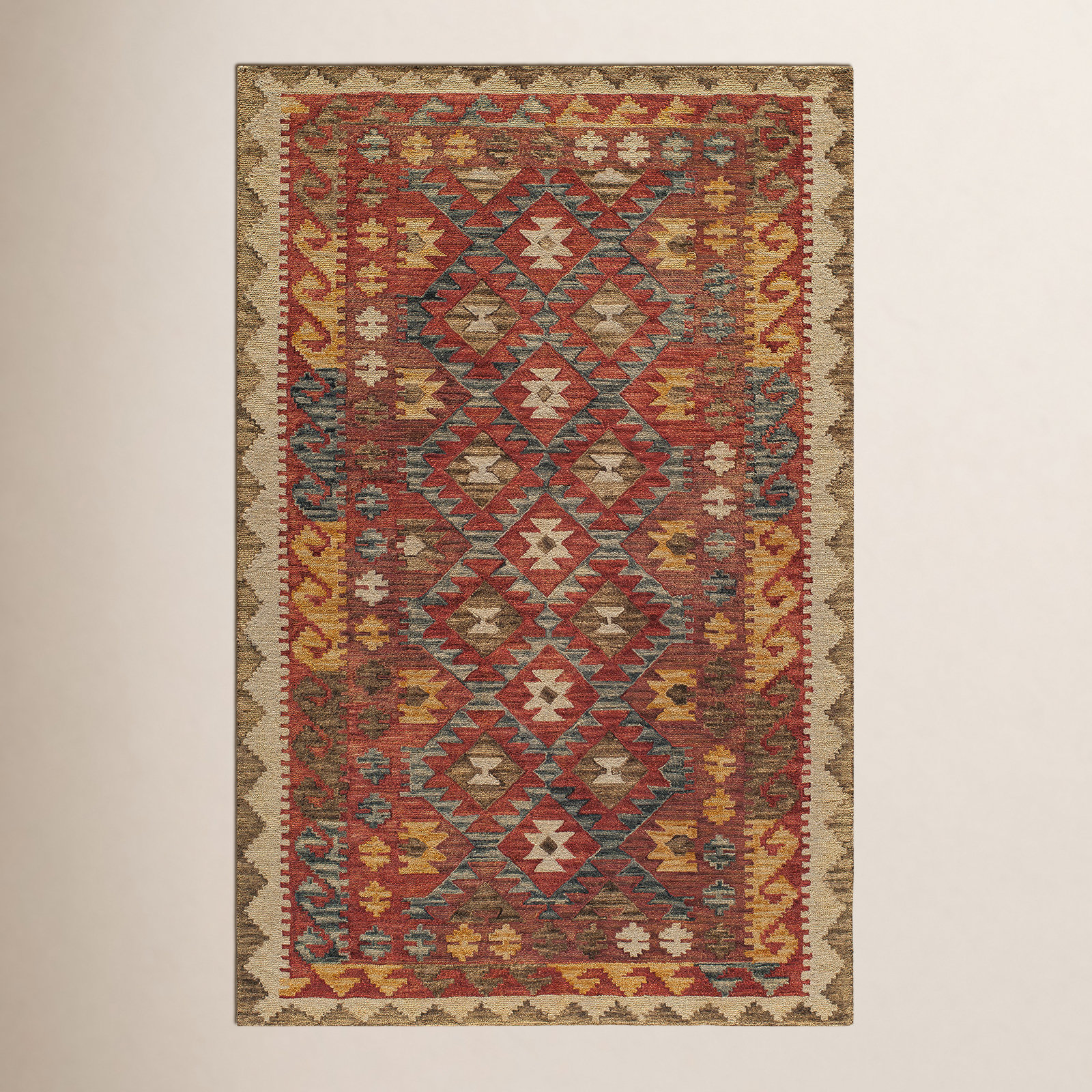 Fiona Red Hand-Tufted Wool Southwestern Rug, Rectangle 9'6" x 13'6"
