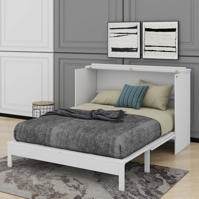 Lit escamotable double avec tiroirs, Lit double,  Blanc