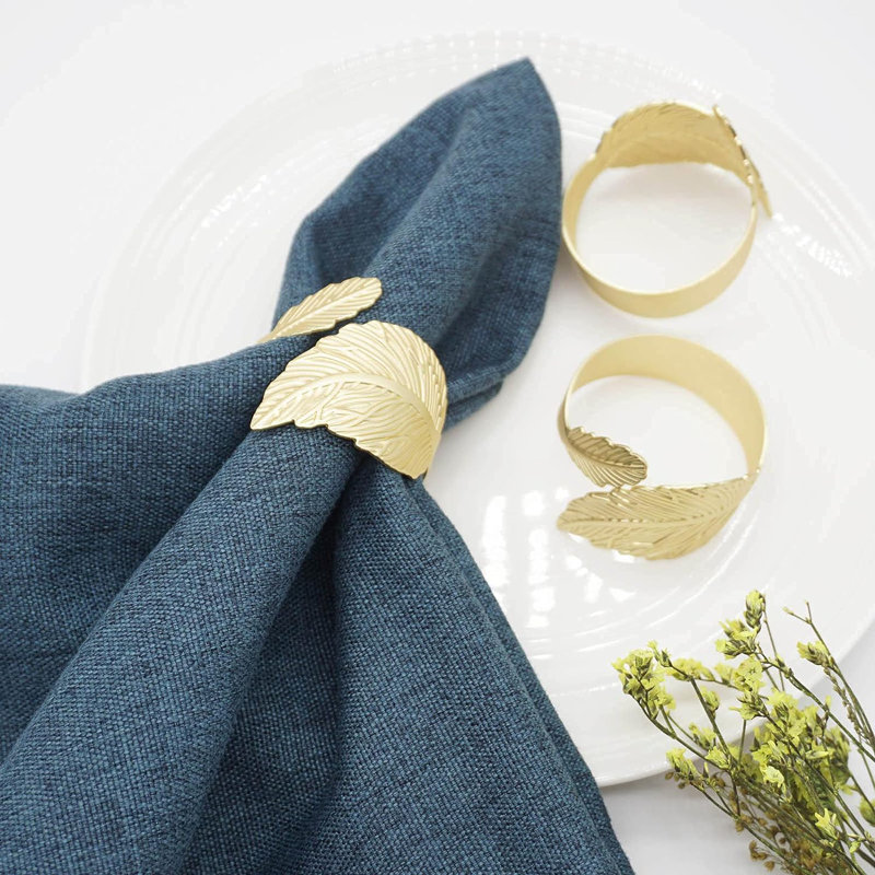 Rond de serviette à feuilles, Doré, 6