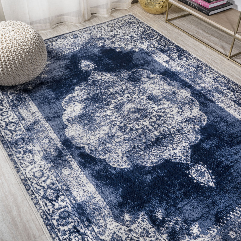 Tapis bleu marine / ivoire, Rectangle 5 pi 3 po x 7 pi 6 po