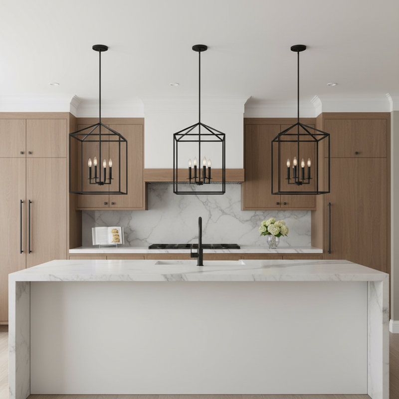 Lustre rectangulaire à 4 lumières Ellis, H 23,25 po x l 15,5 po x P 15,5 po, Non, Nuit noire