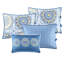 Housse de lit de jour - réversible bleu 6 pièces, avec imprimé médaillon et revers rayé, convient au matelas simple, comprend 1 housse, 3 taies décoratives, coussin décoratif, pièce réversible lavable à la machine, revers