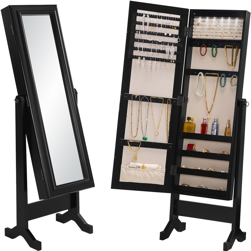 Armoire à bijoux avec miroir à DEL et rangement à bijoux Cheval, Noir