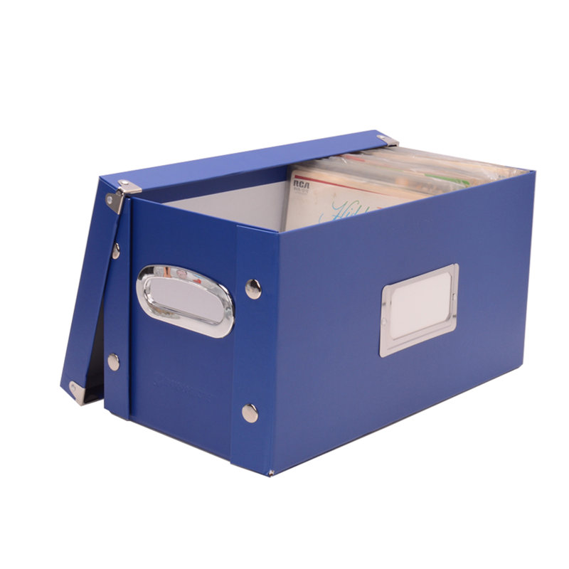 Classic Blue Sturdy Vinyl Record Storage Box with Chrome Snaps