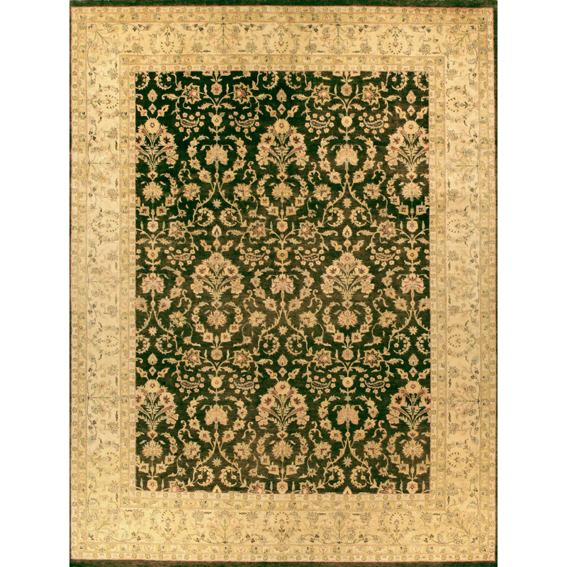 Wool Oriental Area Rug in Beige/Green, Rectangle 4' x 6'