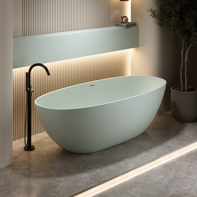 59'' Freestanding Bathtub, Turquoise Color, Solid Surface And Stone Resin, Non - Permeable, Slow Heat Loss, Smooth Delicate, Spacious For Relaxing Bath, Ergonomic Design Soaking Bathtub In ,