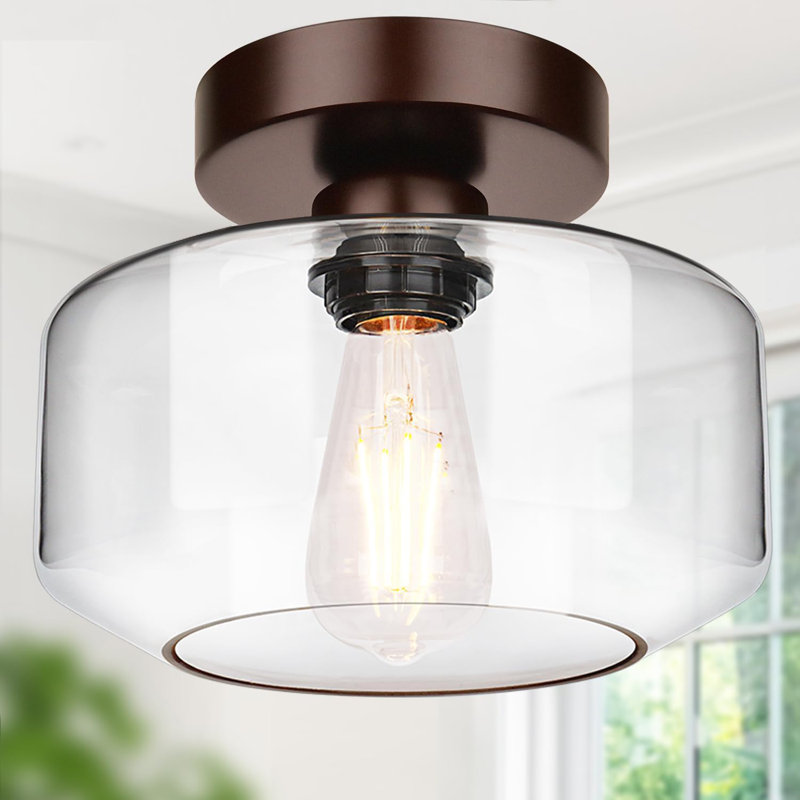 Black Chrome Industrial Semi Flush Mount Ceiling Light with Clear Glass Shade