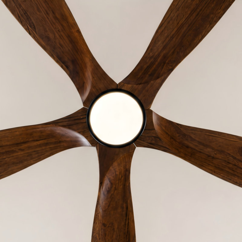 Ventilateur de plafond moderne en bois massif de 52 pouces avec lumières Ventilateur de plafond à DEL à moteur à courant continu réversible à 6 vitesses Facile à assembler pour le patio