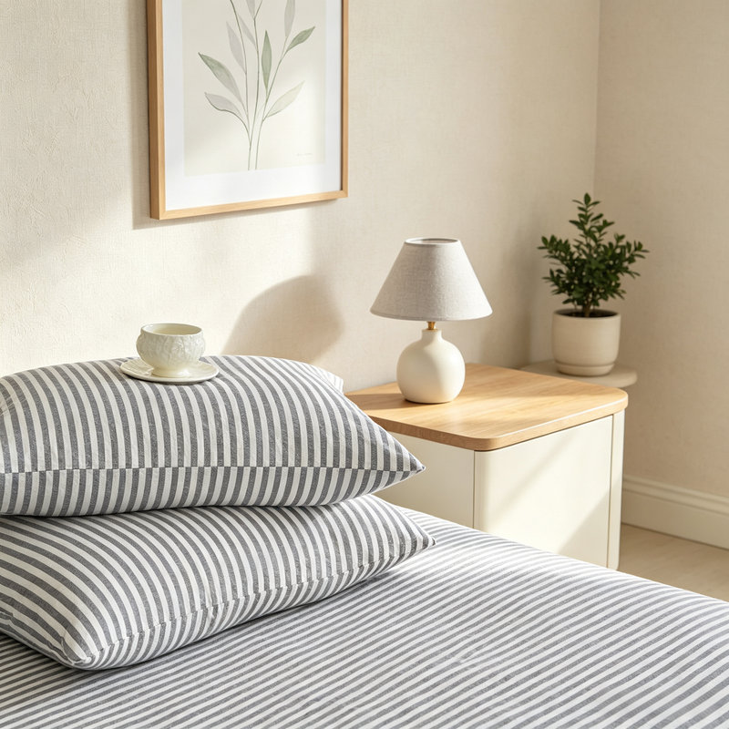 Ensemble de housse de couette 100% coton lavé à rayures moyennes, Full / Double Duvet Cover + 2 Additional Pieces