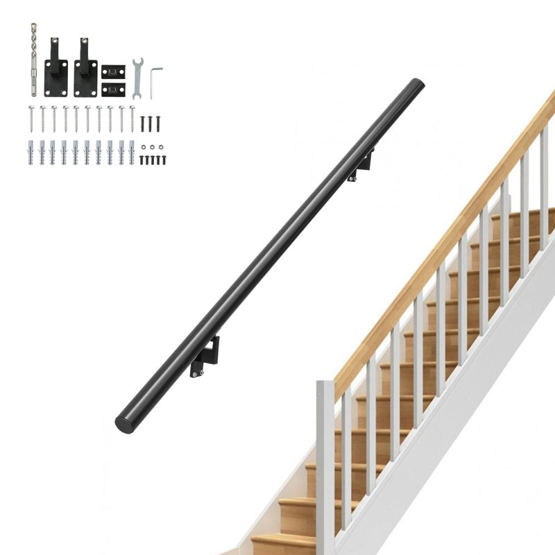 Black Aluminum Alloy Wall Mount Stair Handrail, 60" Length