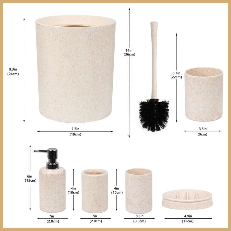 Ensemble de 6 accessoires de salle de bain en paille de blé beige, organisateur de comptoir, cadeau de pendaison de crémaillère