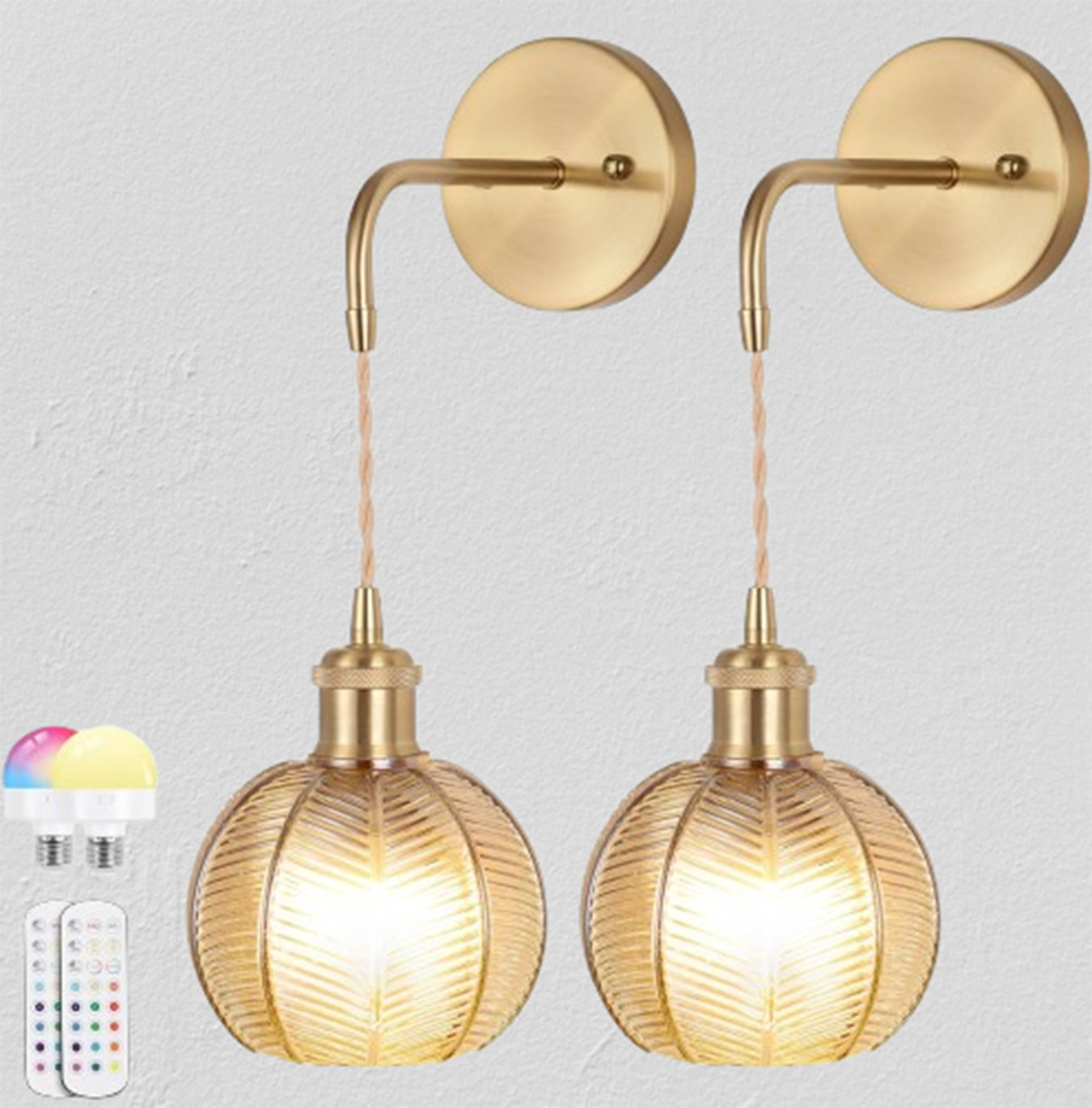 Mesuz battery operated wall lights set of two remote control no