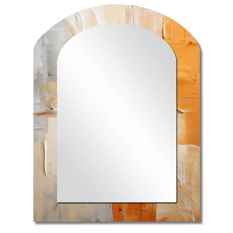 Glam orange beige Collage IV - grand miroir mural asymétrique tendance, miroir unique Glam Arch, impression sur métal