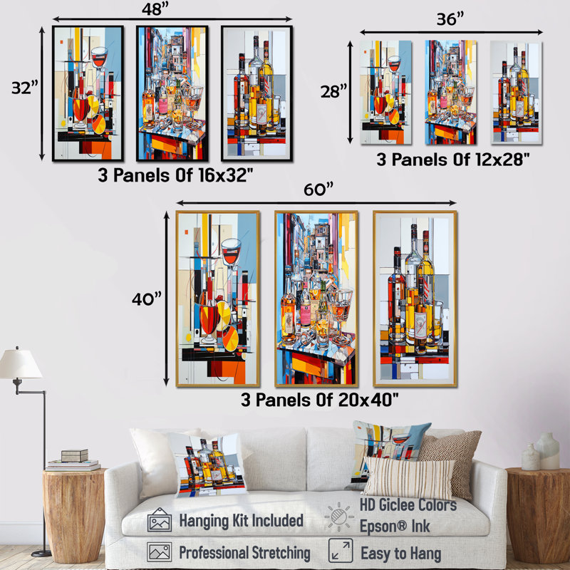 Abstrait «Popart Charm» - ensemble de 3 impressions sur toile, Cadre flottant brun, H 28 po x l 36 po