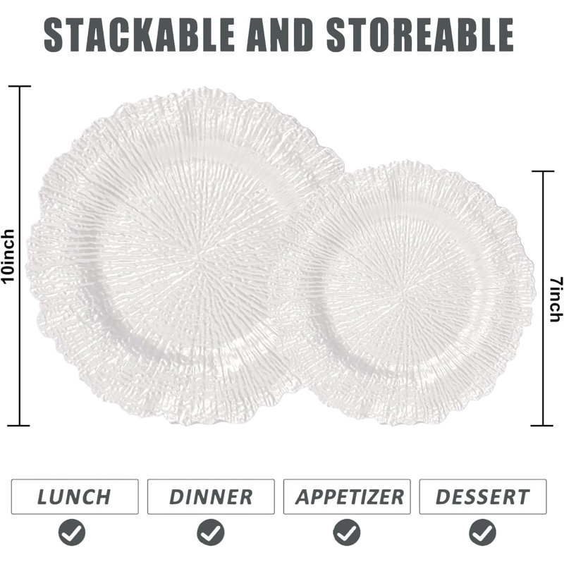 WELLIFE 60PCS Clear White Plastic Plates, Including 30PCS 10'' Dinner & 30PCS 7'' Dessert Plates, Hard Plastic Platos for Party & Wedding & Birthday