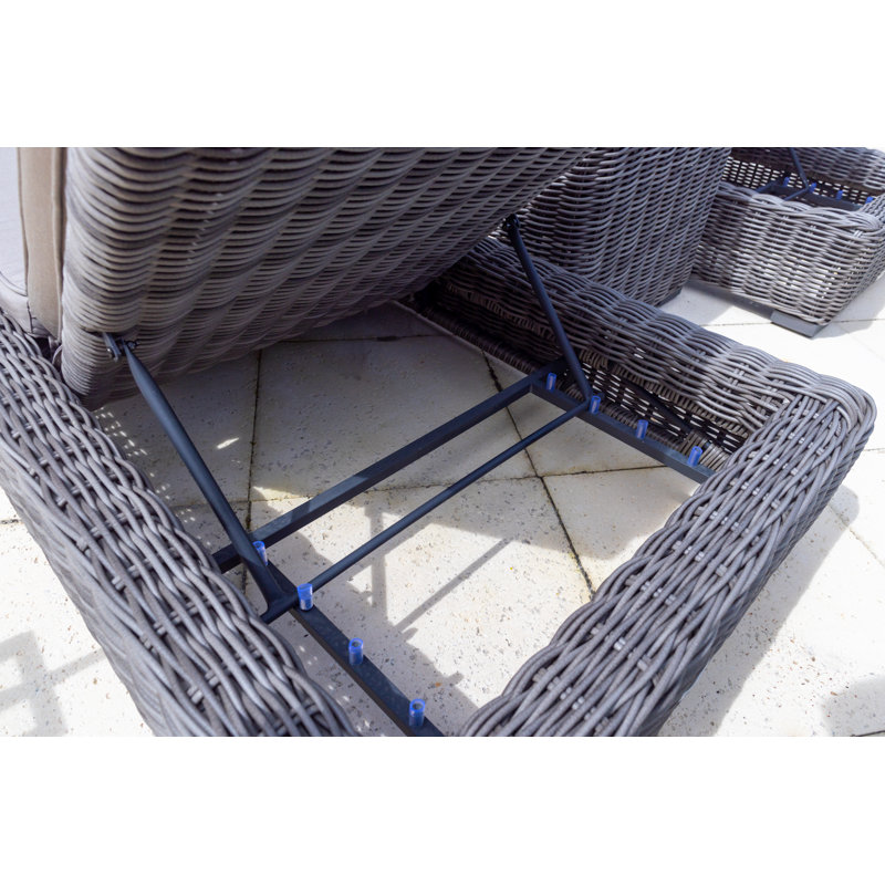 Malmo Collection In Gray Outdoor Metal Chaise Lounge with Table , Sunbrella Cushion Included, Sunbrella Navy, Gray