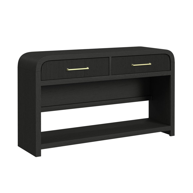 Table de canapé Gagne avec tablette inférieure noire et grain, Noir