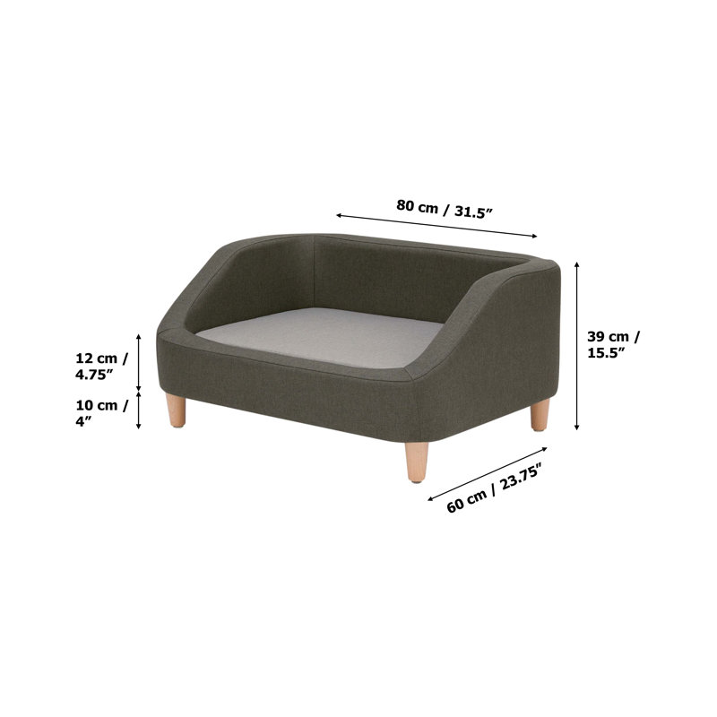 Gray Linen Elevated Pet Sofa with Washable Cushion