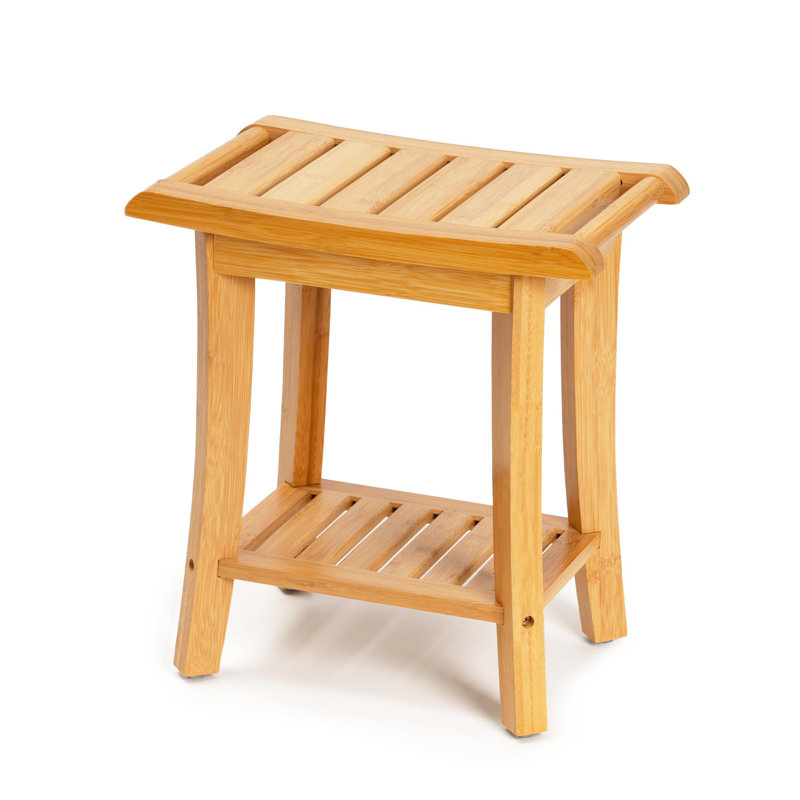 Natural Bamboo Spa Shower Bench with Storage Shelf