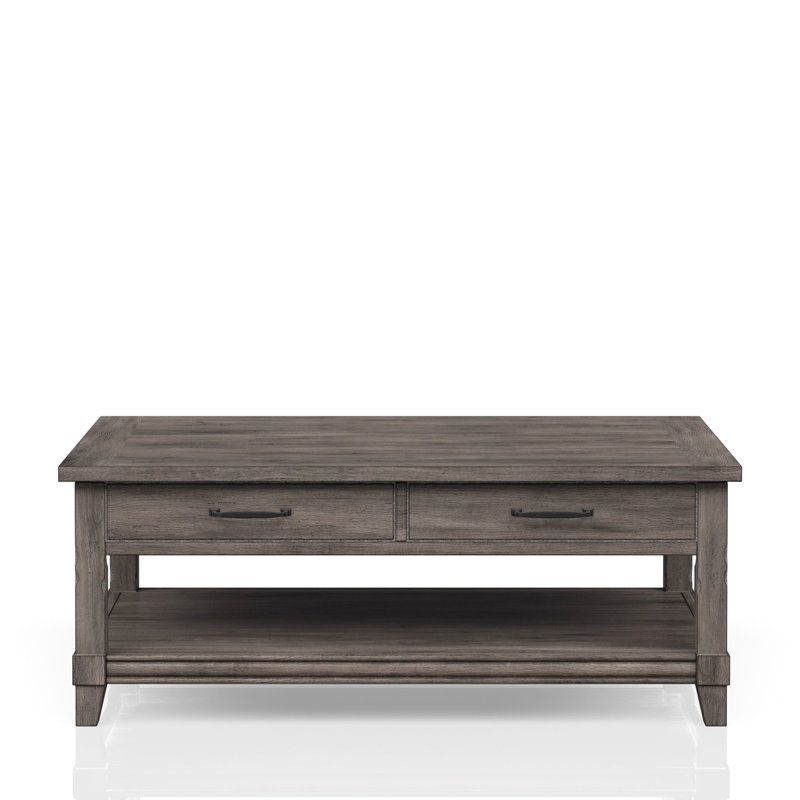 Table basse rustique à plateau relevable avec étagère de rangement et bois massif