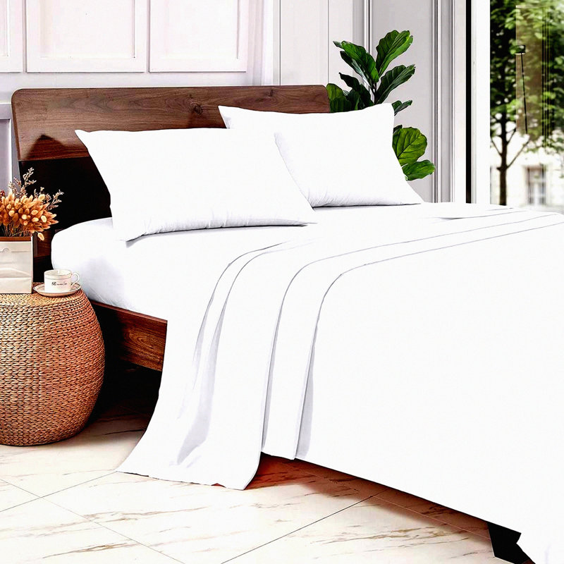 Luxury Cotton Queen Sheet Set - 600 Thread Count Hotel Bedding with Deep Pocket - Soft White Solid Sheets for Queen Size Bed - 1 Fitted, 1 Flat, 2 Pillowcases