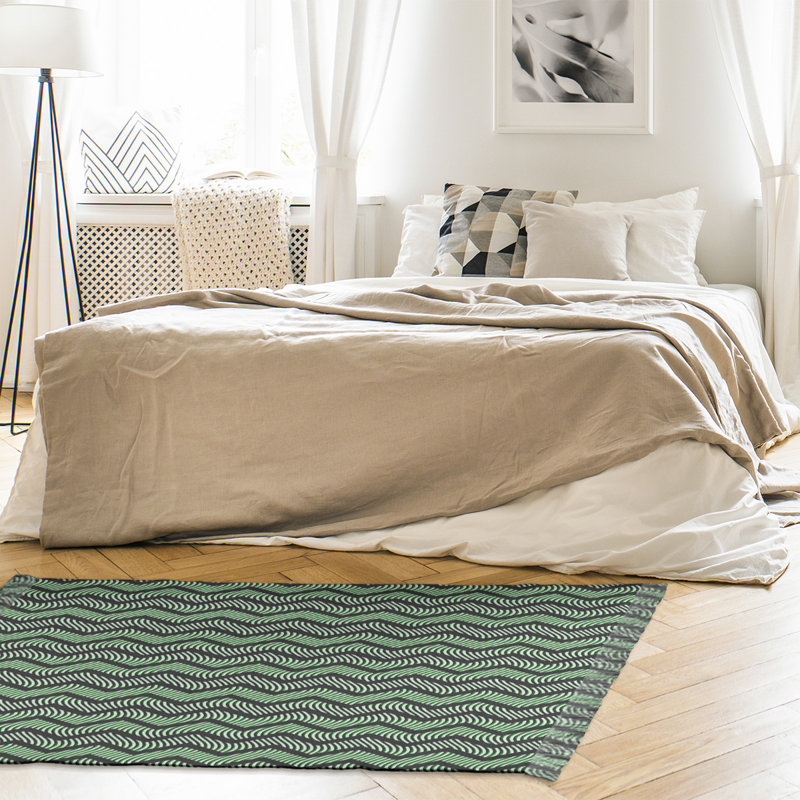 Tapis vert à motif de chevrons ondulés, Non