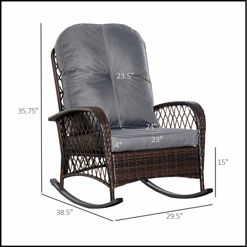 Chaise berçante d'extérieur en osier avec siège large, coussin épais et moelleux et rotin durable Outsunny