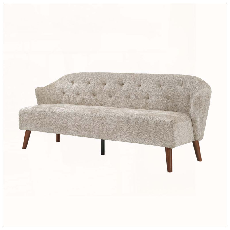 Canapé Mid-Century 3 places avec dossier capitonné et tissu moelleux, Tissu brun