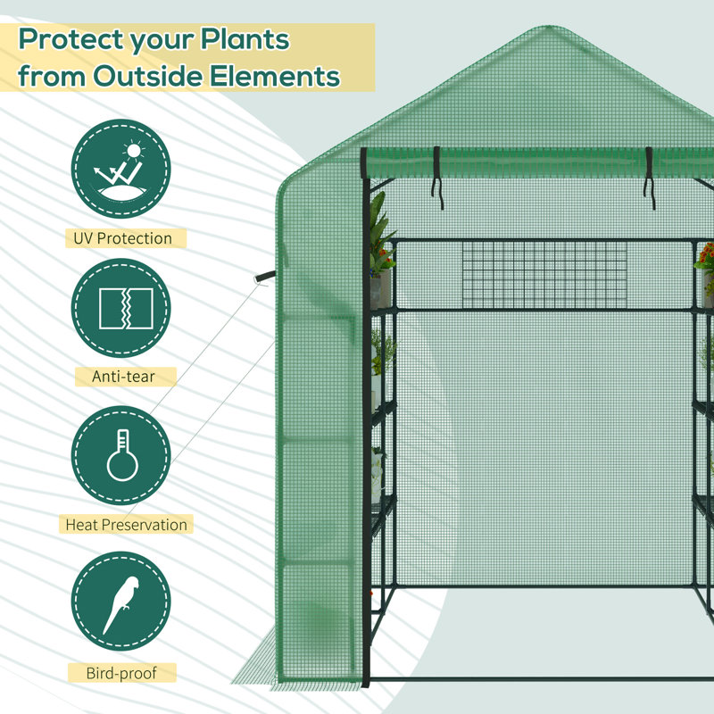 Outsunny 8' X 6' X 7' Walk-In Greenhouse With Mesh Door And Windows, Green