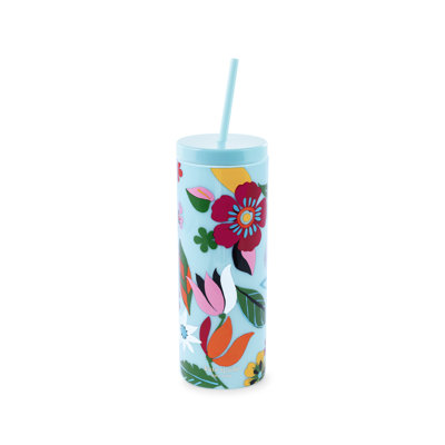 Verre acrylique avec paille, safari floral