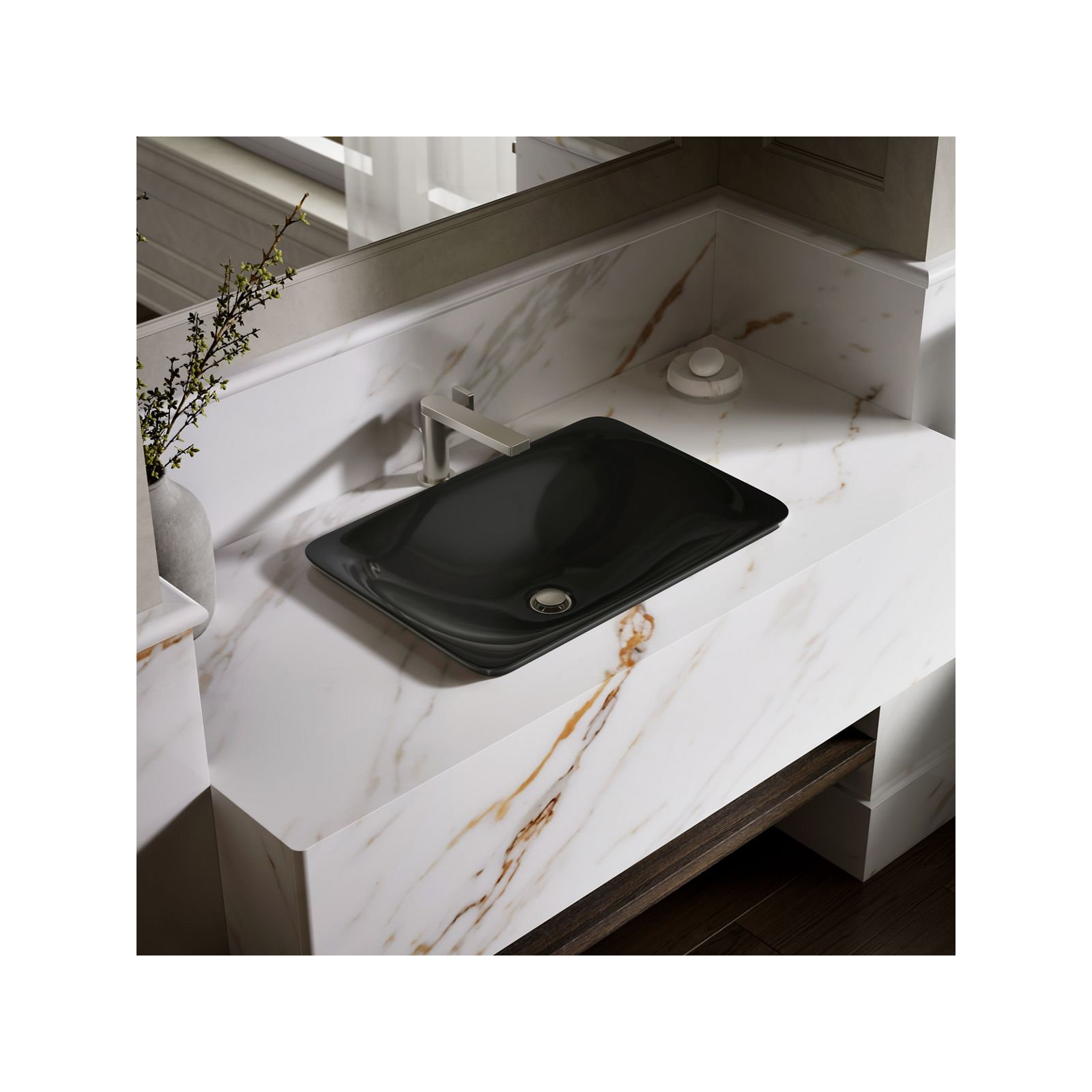 Carillon Ceramic Rectangular Drop-in Bathroom Sink, Black