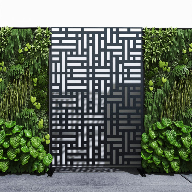 Pacifa Series 6 ft. H x 4 ft. W Freestanding Metal Privacy Screen With Leave Pattern