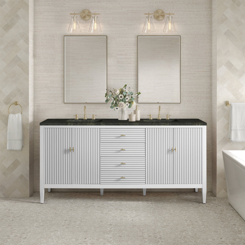 Myrrin 72'' W Double Vanity, Bright White, Phantome Eclos, 8" Widespread